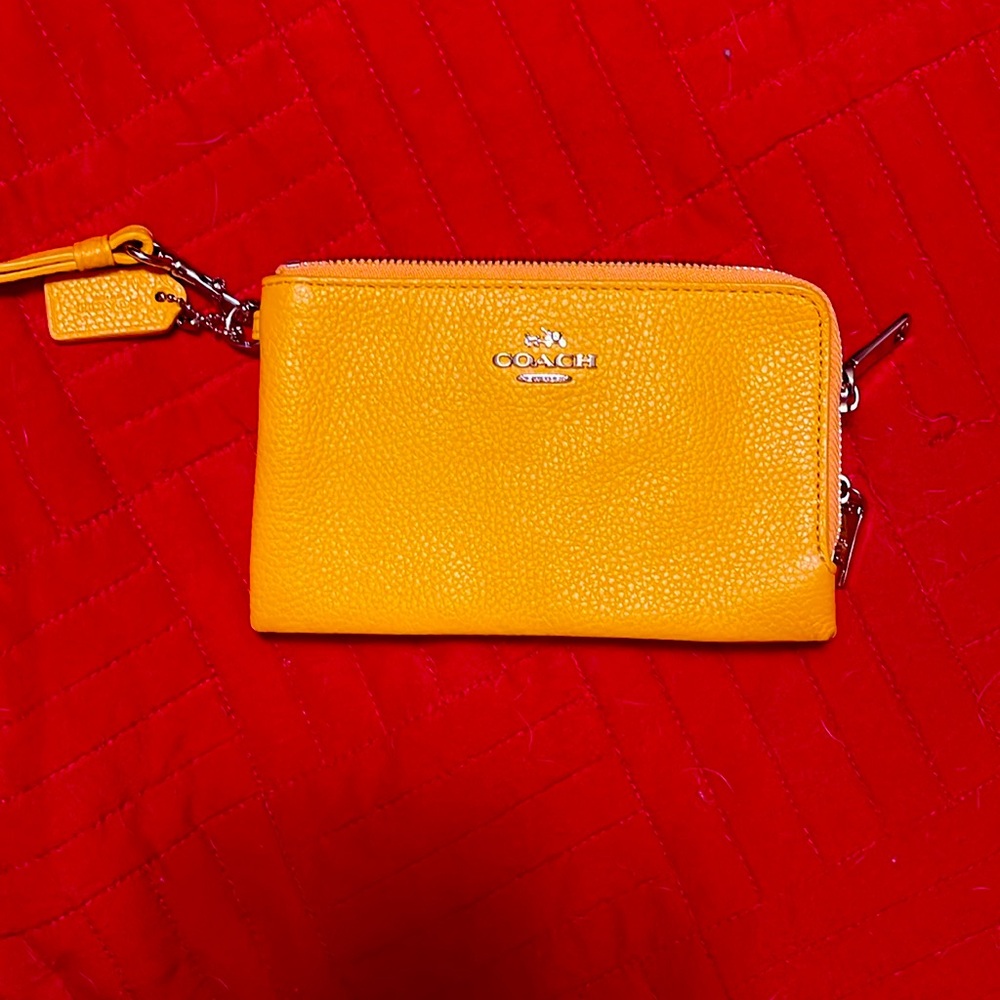Yellow double zipper Coach wristlet